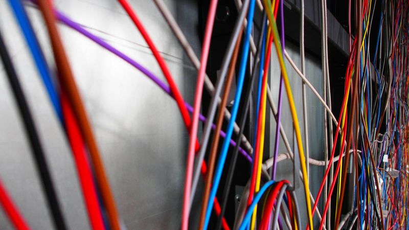 Tangle of colored network cables